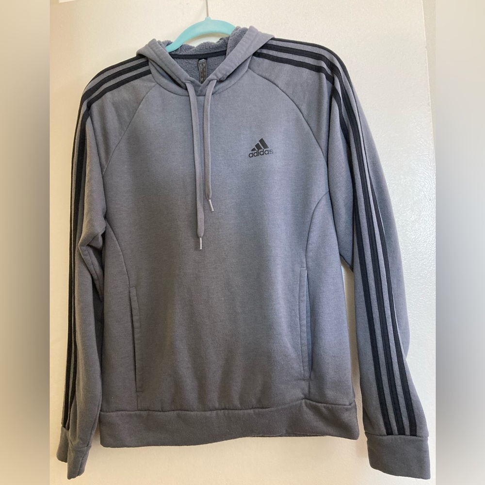 Adidas Hoodie- Gray with Black Logo- Men Small